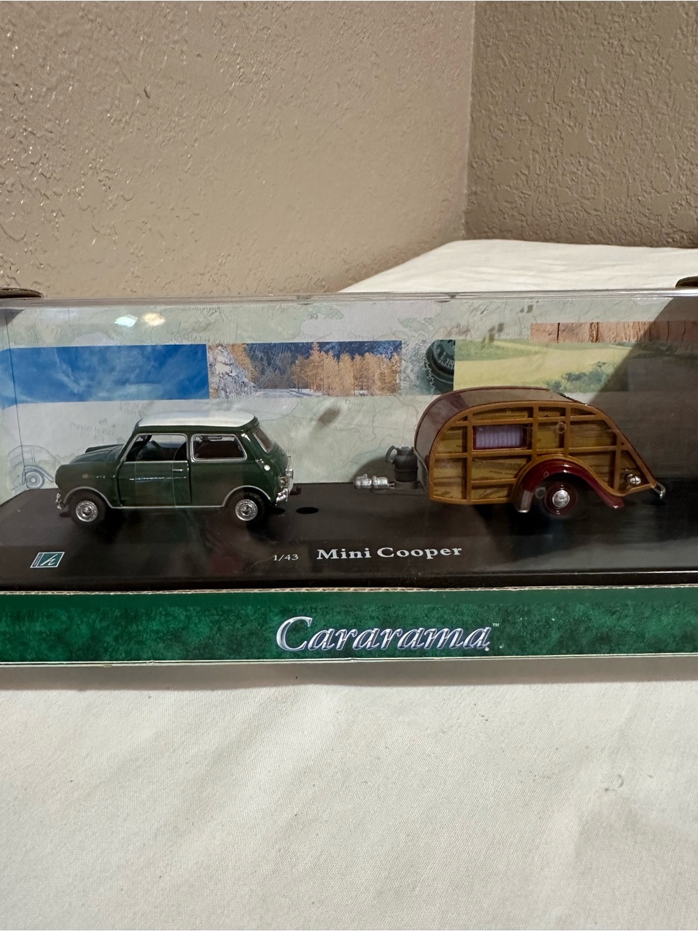 Vintage Die-Cast Mini Cooper and Travel Trailer 1/43 Scale Hongwell Cararama